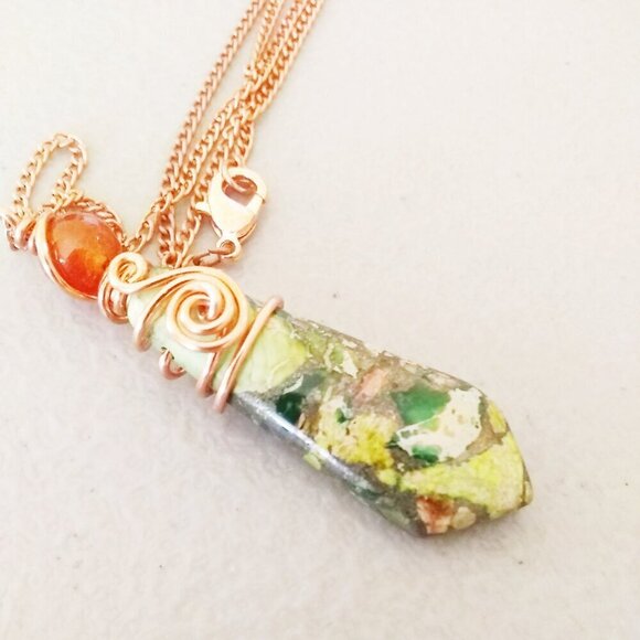 Bright & Upbeat Vibes Green Sea Sediment Jasper Pendant Necklace ~ Dainty & Slim - Picture 3 of 6